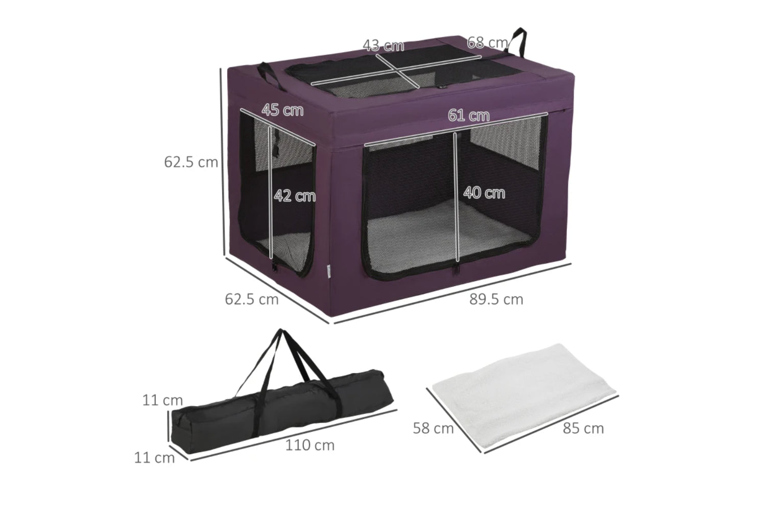 PawHut Folding Large Medium Fabric Dog Travel Crate | Purple/Black-7