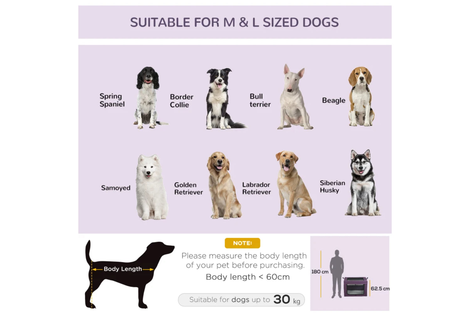 PawHut Folding Large Medium Fabric Dog Travel Crate | Purple/Black-3
