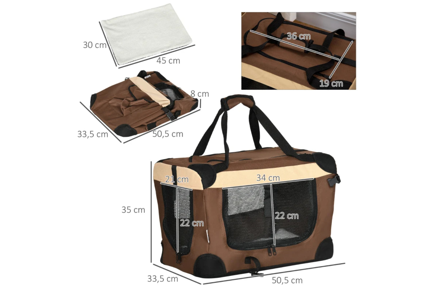 PawHut Folding Small Fabric Dog Travel Crate | Brown/Black-7