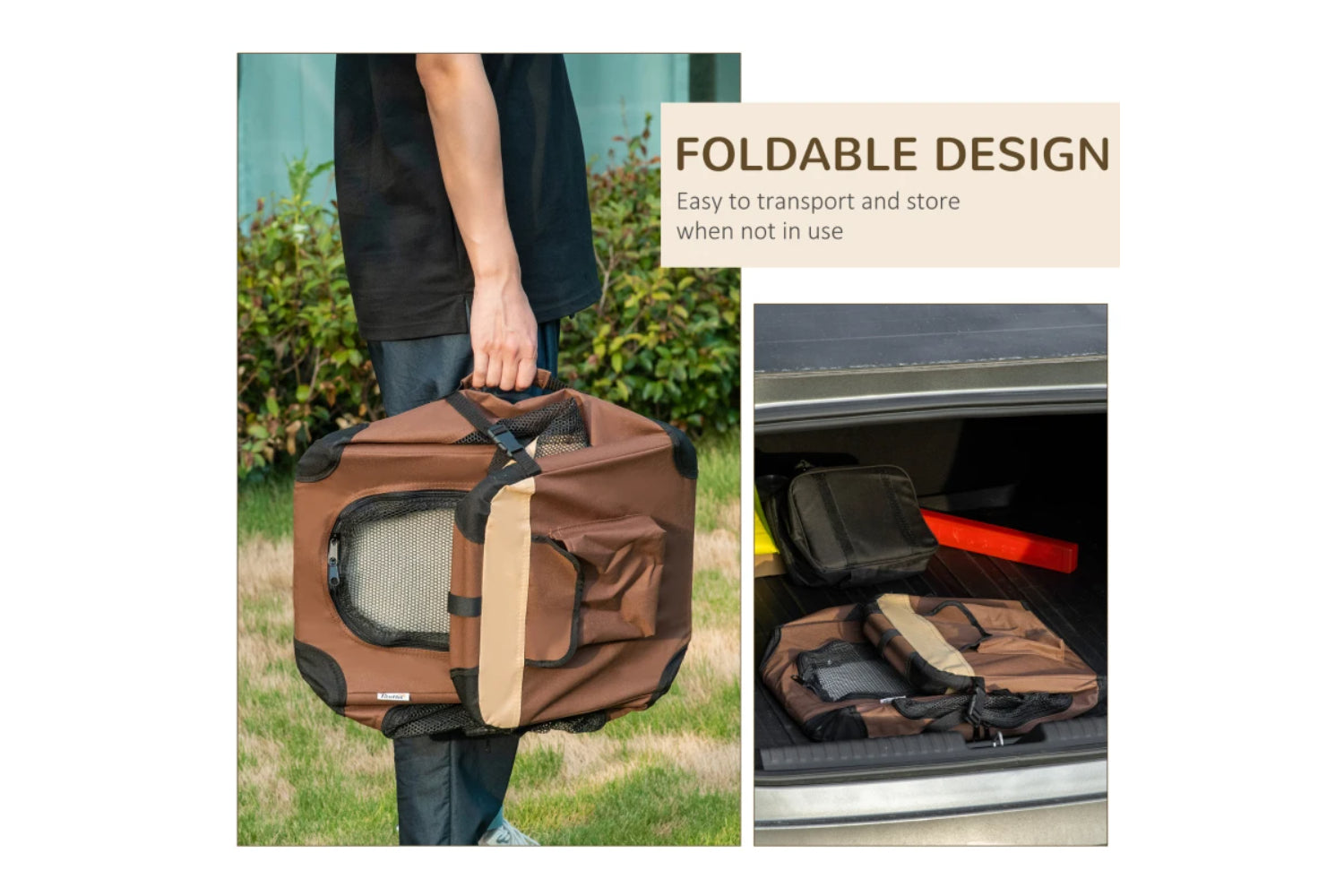 PawHut Folding Small Fabric Dog Travel Crate | Brown/Black-3