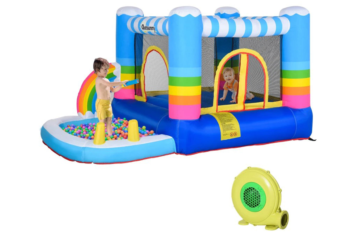 Outsunny 2 in 1 Kids Bouncy Castle House Inflatable Trampoline Water Pool with Blower | Muticolour