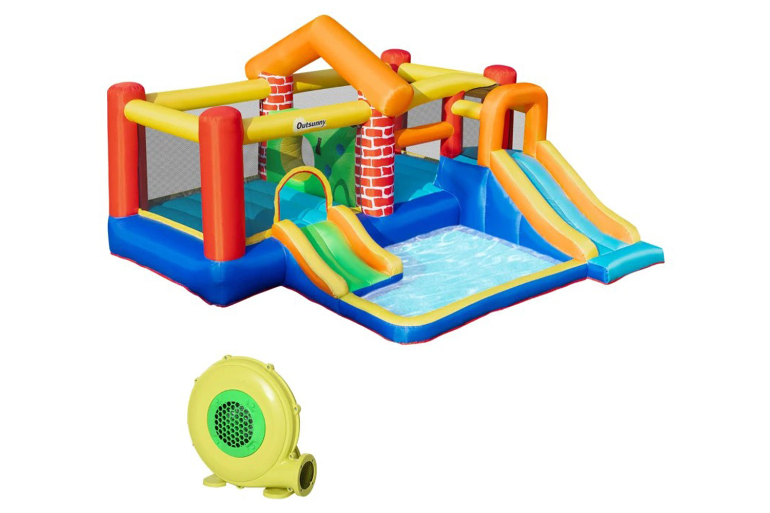 Outsunny 4 in 1 Kids Bouncy Castle with Double Slides | Multicolour
