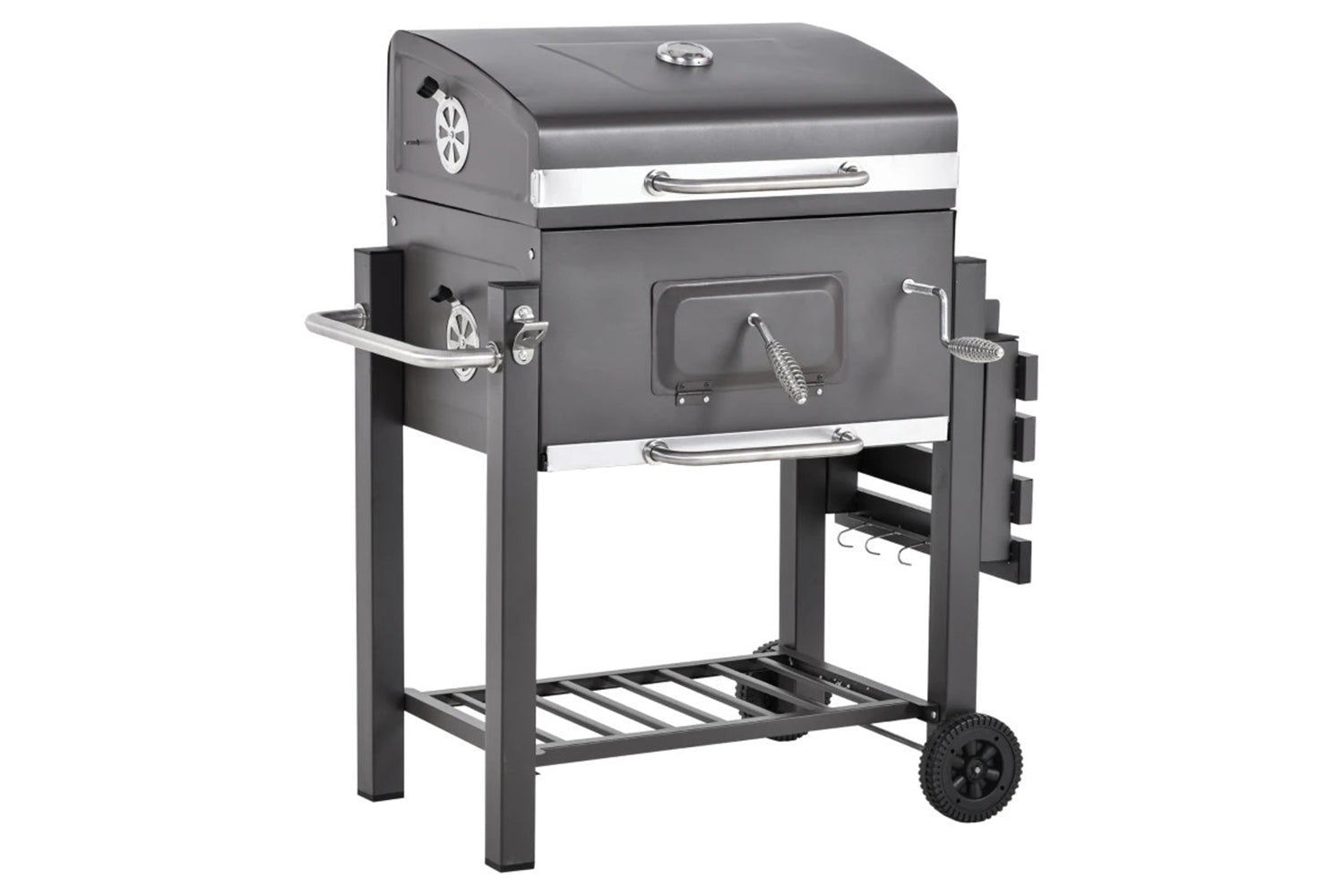 Outsunny Charcoal Grill BBQ Trolley Smoker with Shelf Side Table | Dark Grey