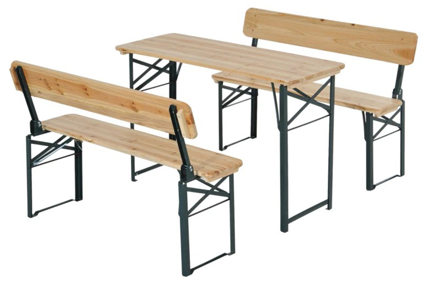 Outsunny Fold-Out Table & Benches with Backrest Wooden Bistro Set | Natural Wood | 3 pieces