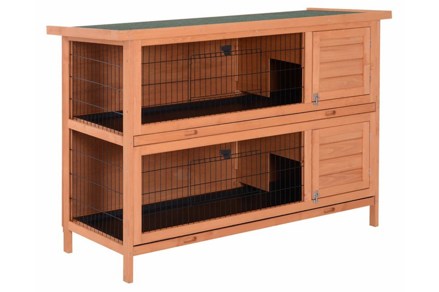 PawHut Outdoor Double Decker Rabbit Hutch with No Leak Trays | Orange
