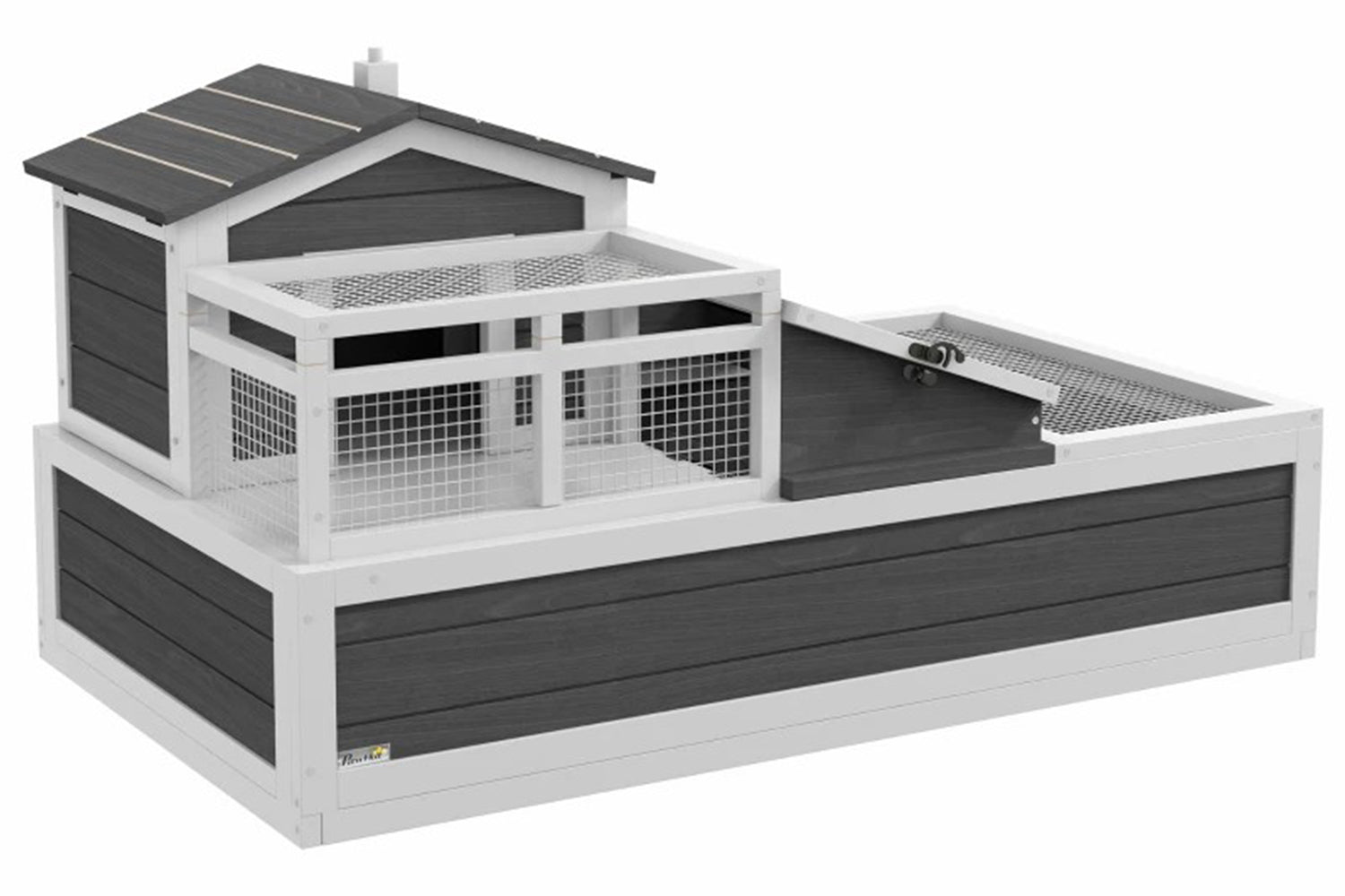 PawHut Wooden Tortoise House with Balcony | Grey/White