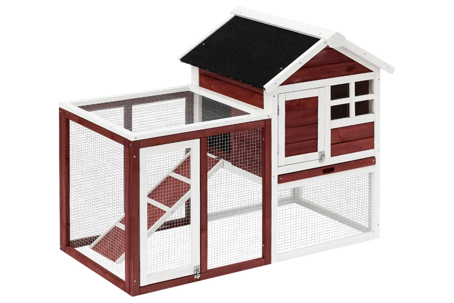 PawHut Wooden Rabbit Hutch with Waterproof Asphalt Roof | Brown/White