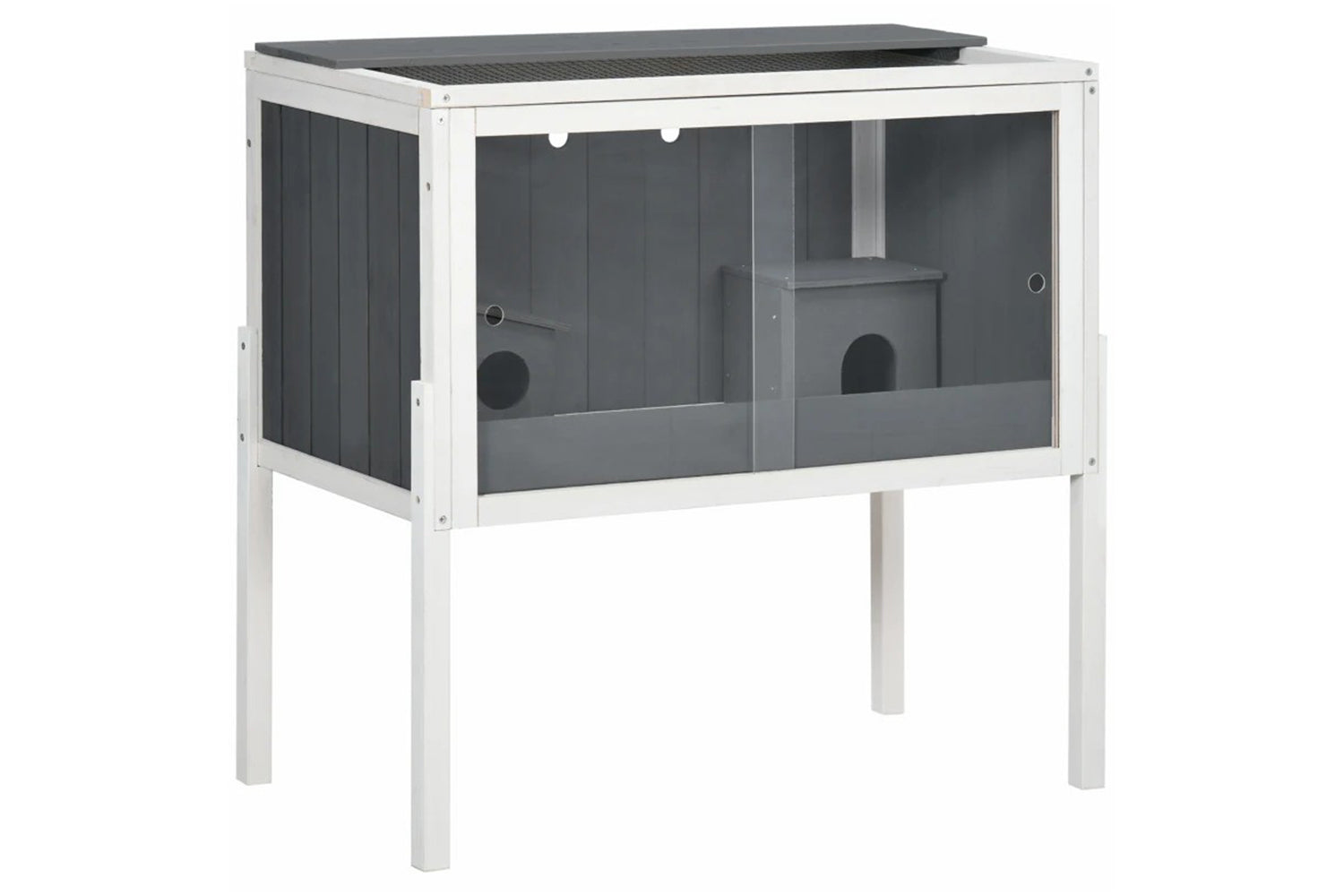 PawHut Wooden Hamster Cage | Dark Grey/White
