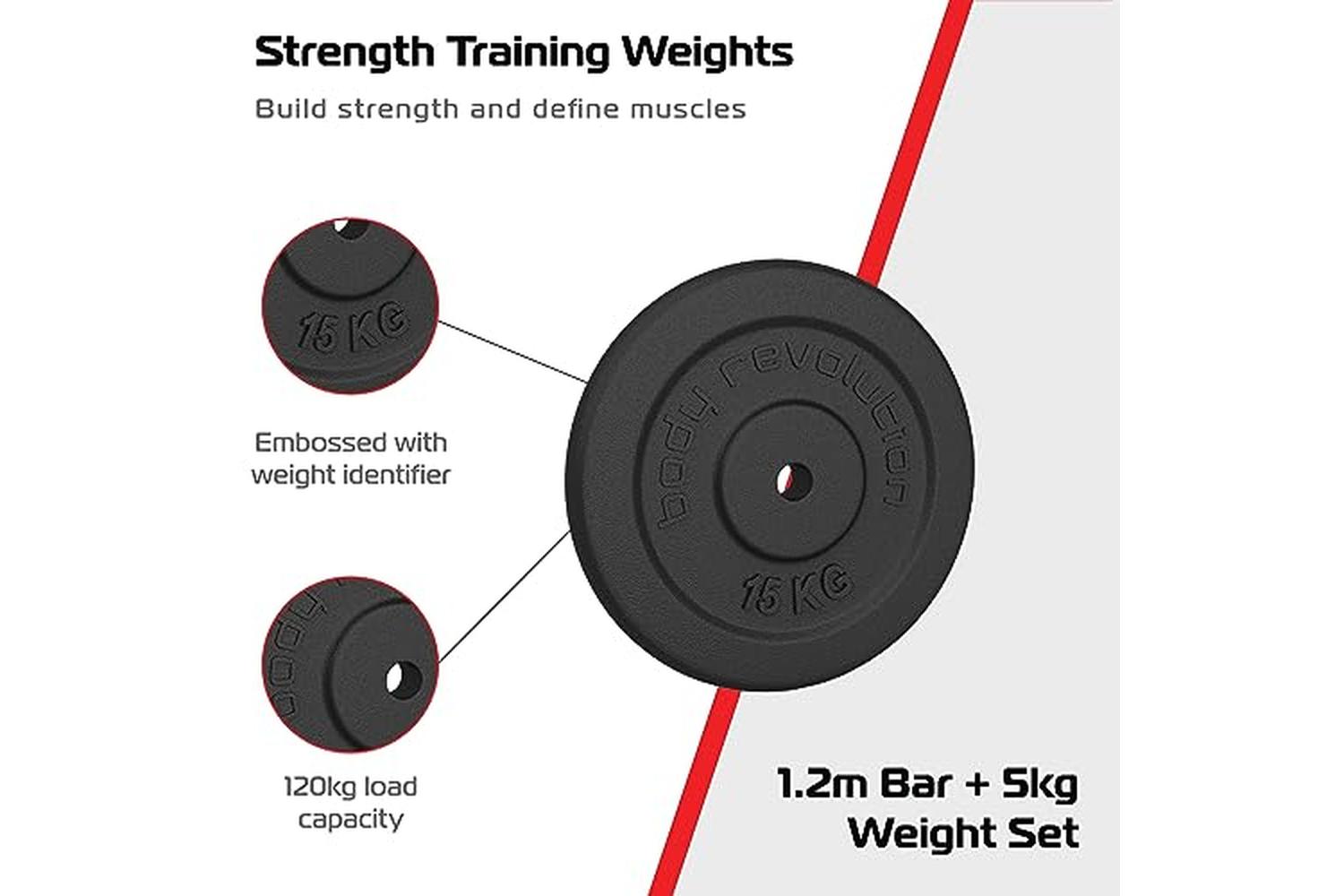 Monstershop 1.2m 1" Barbell and Cast Iron Weight Plate Set | Black-5