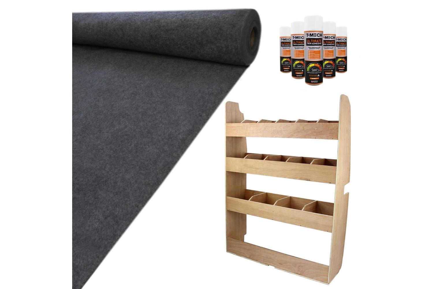 Monstershop 11sqm Anthracite Van Lining Glue & Ford Transit Custom Rack
