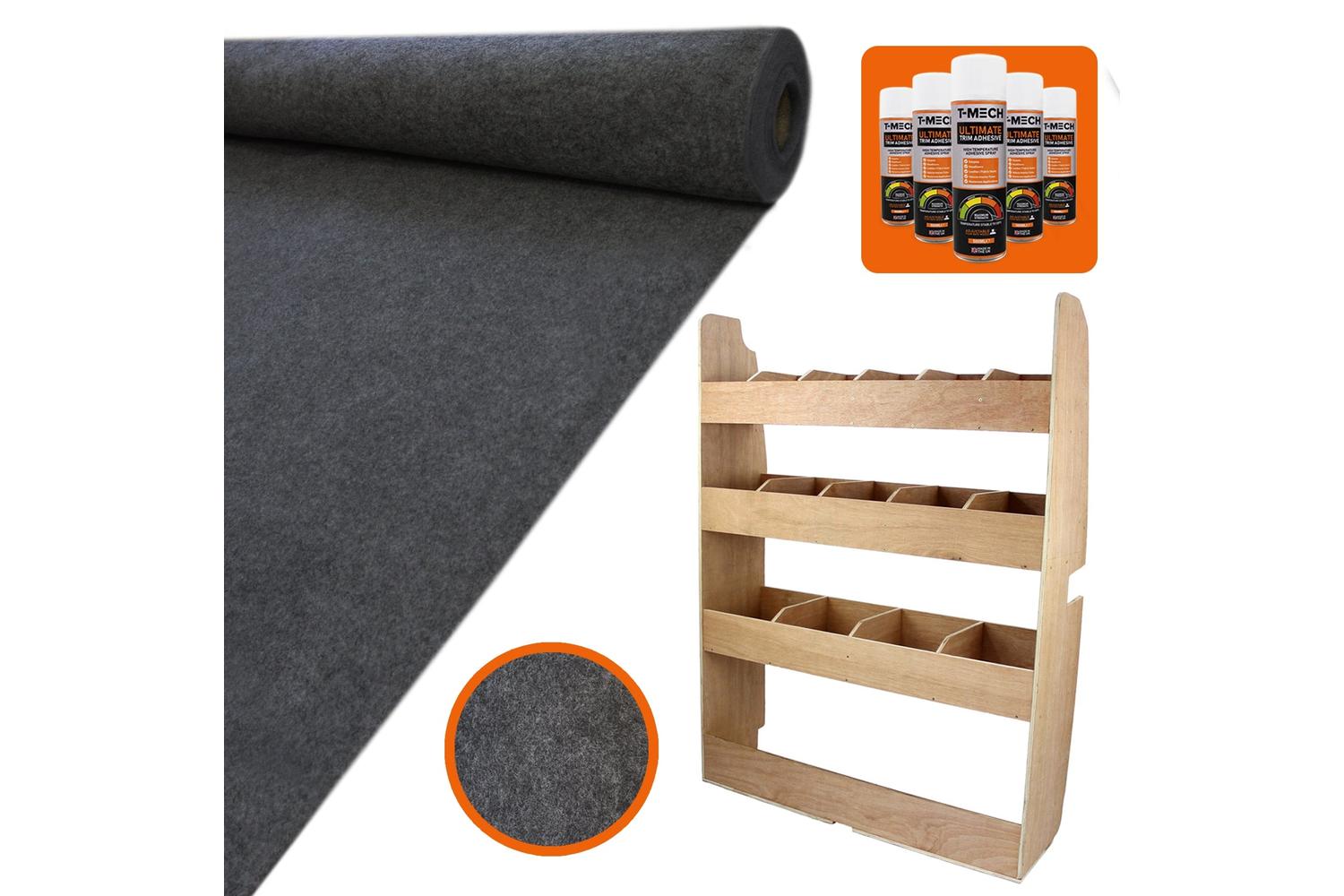 Monstershop 11sqm Anthracite Van Lining Glue & Ford Transit Custom Rack-2