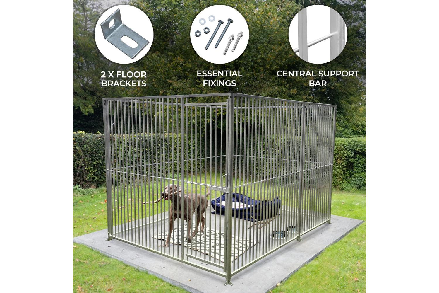Monstershop 2m Dog Run Panel with Ground Fixing Brackets | 5cm Bar Spacing | Silver-3