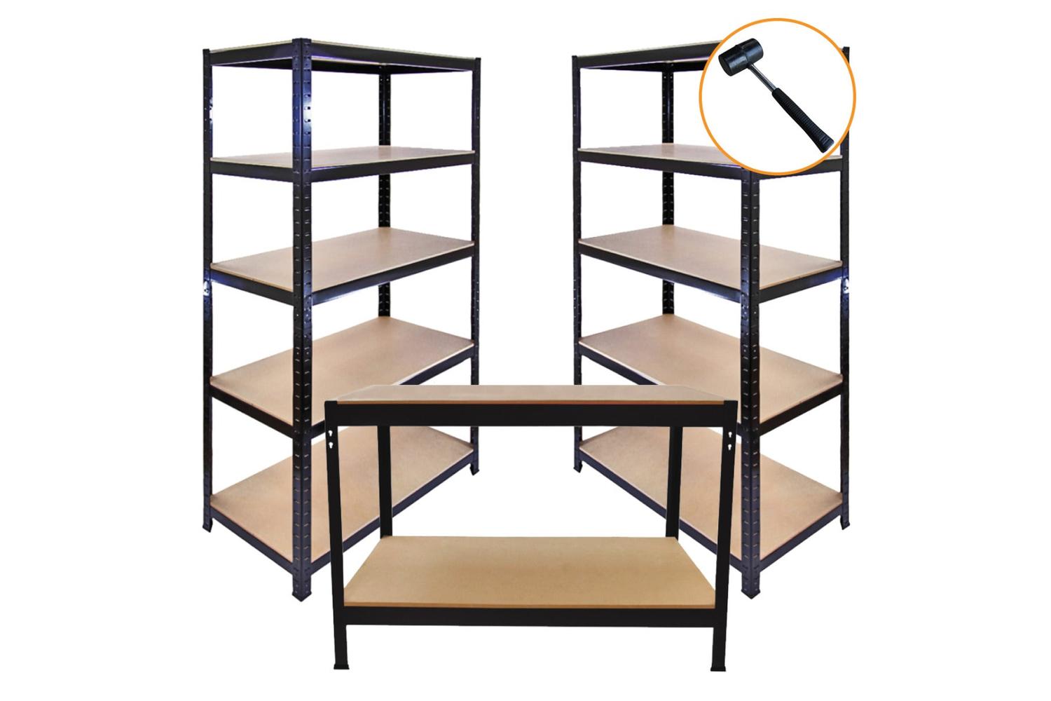 Monstershop 3 X 90cm T-Rax Metal Racking Units  & Workbench | Black