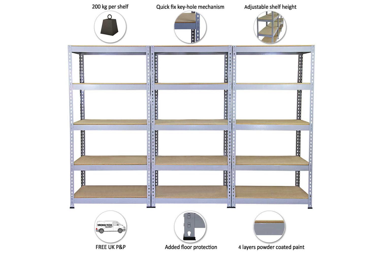 Monstershop 3 x Q-rax Metal Racking Units | Grey-2