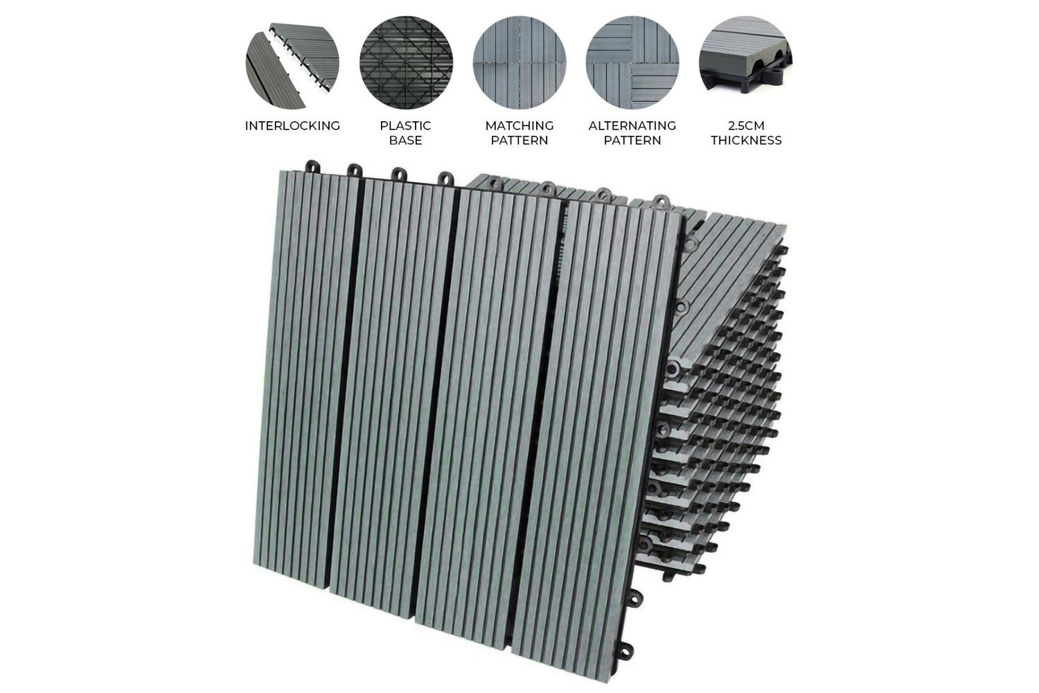 Monstershop 33 x Wpc Decking Floor Tiles | Grey-2