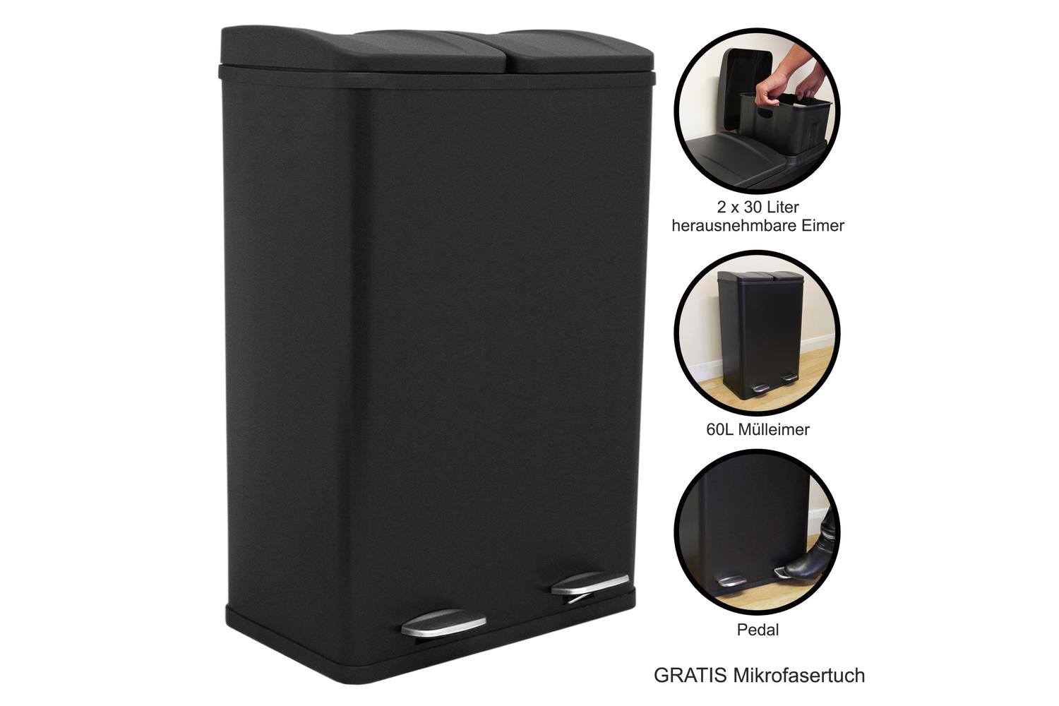 Monstershop 60L Dual Pedal Bin | Black-4