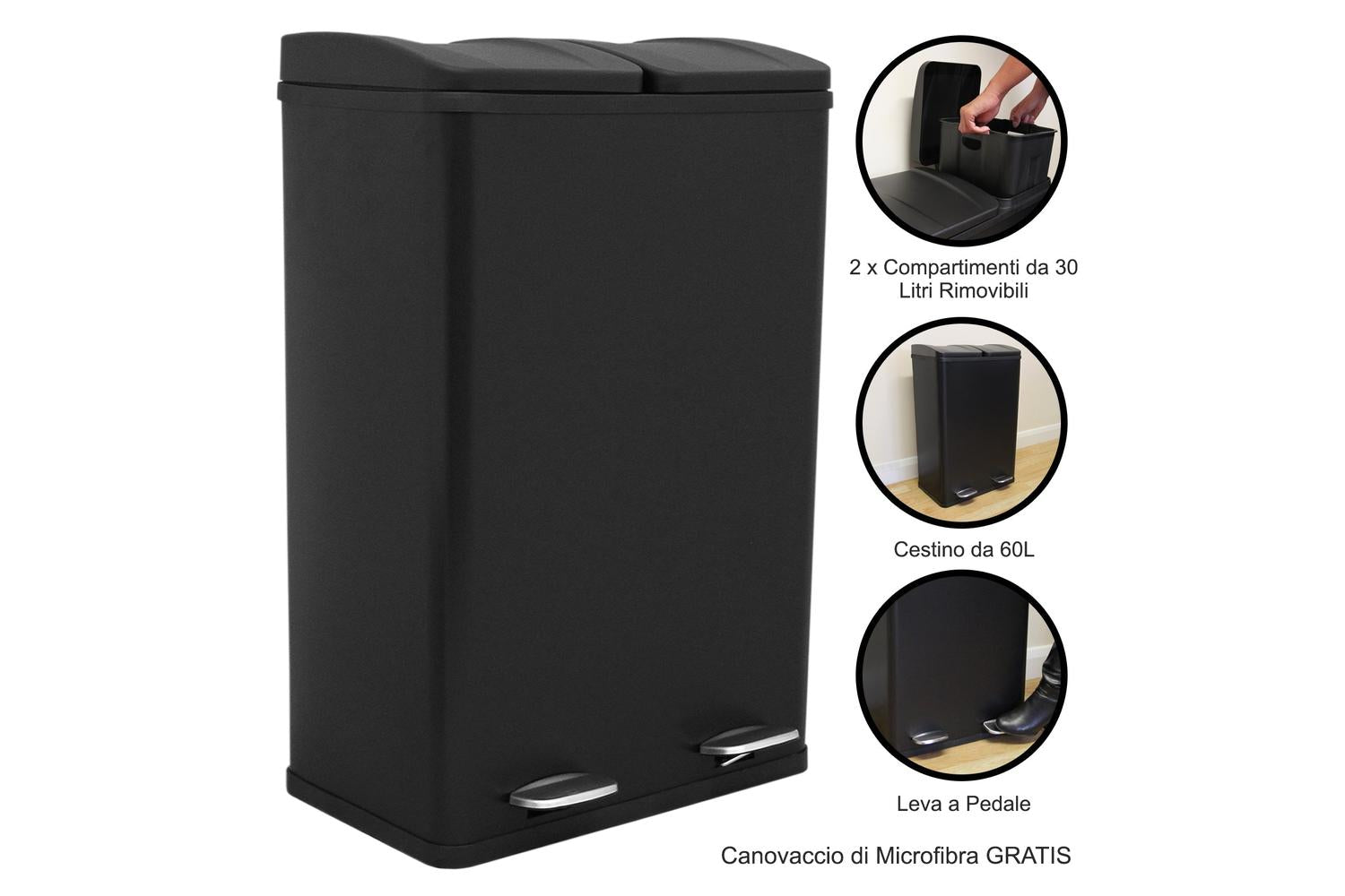 Monstershop 60L Dual Pedal Bin | Black-7