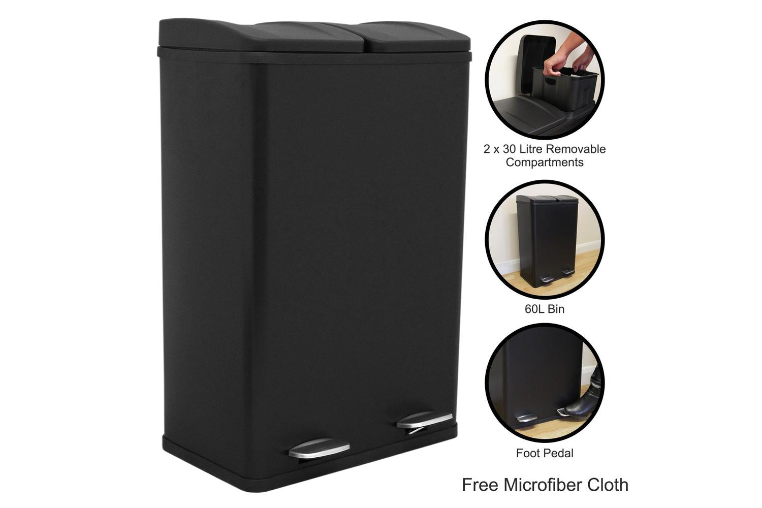 Monstershop 60L Dual Pedal Bin | Black-8