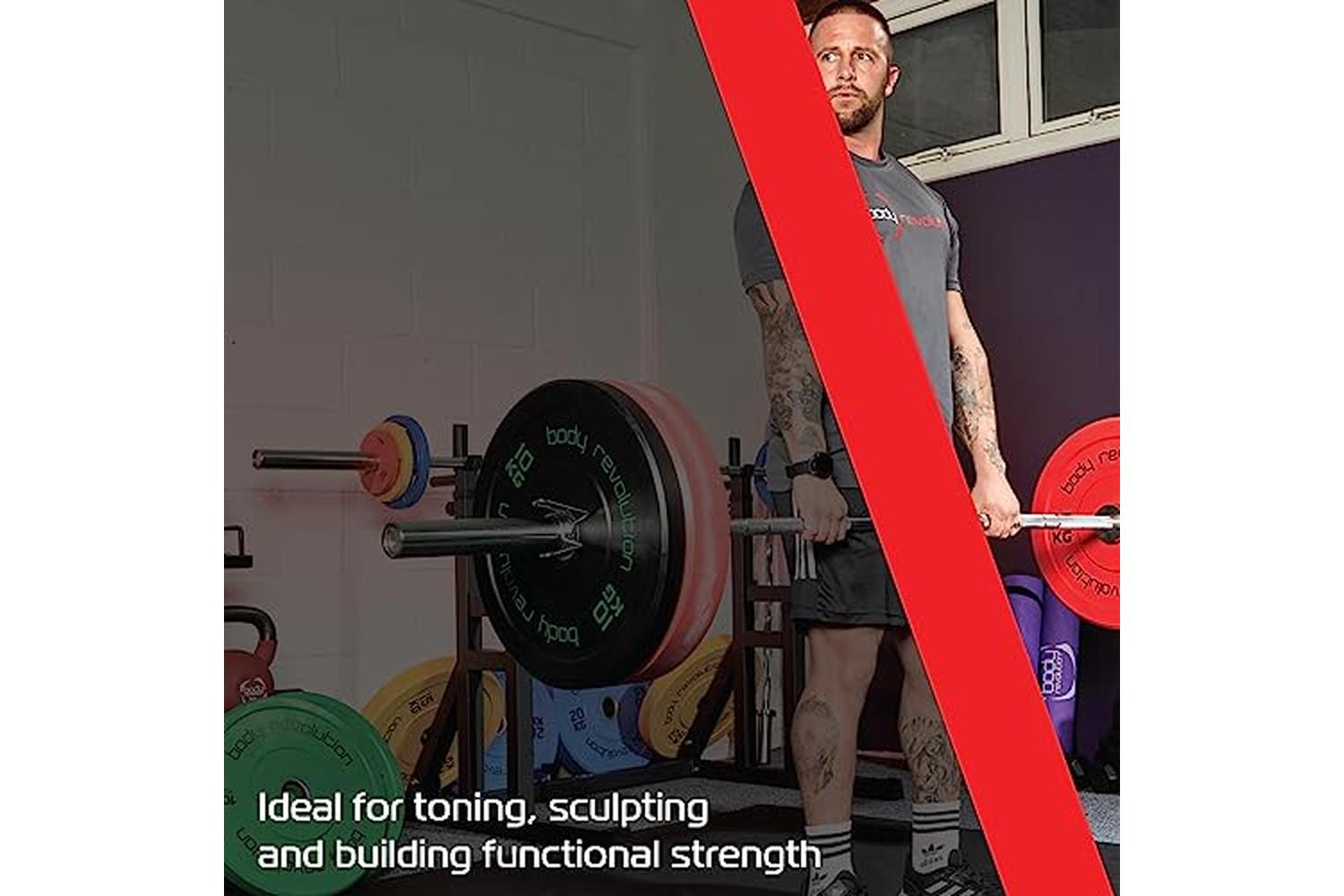 Monstershop 7ft Olympic Weightlifting Bar & Bumper Weight Plate Sets-6