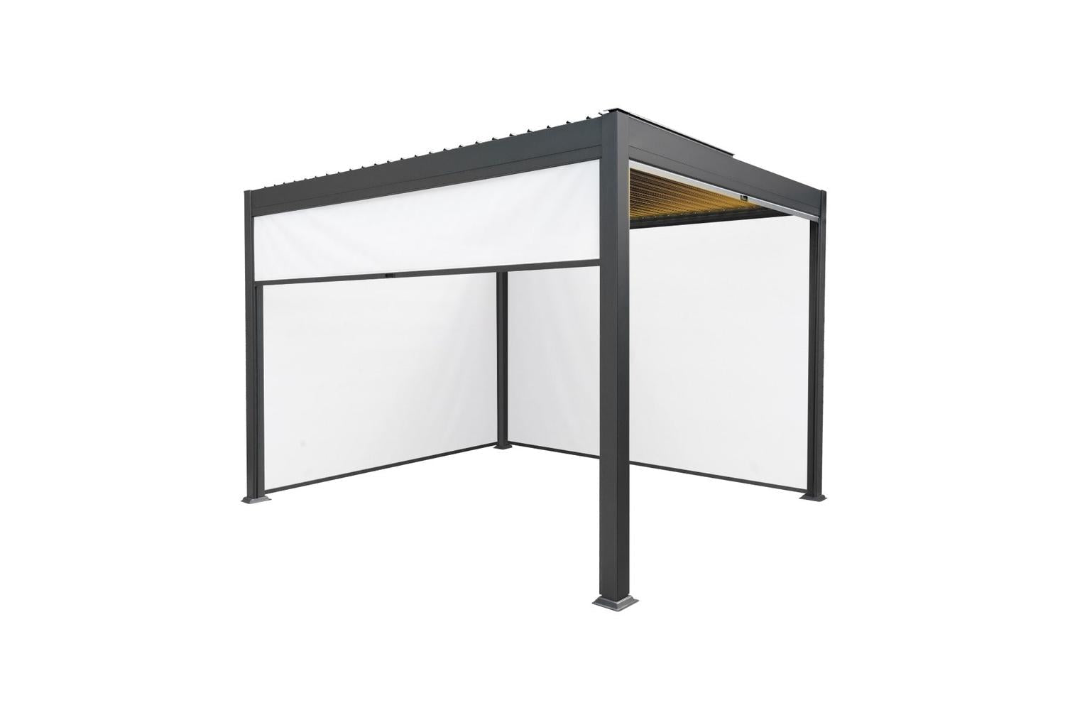 Monstershop 3m x 3m Aluminium Pergola with Blinds & LED Lights | Dark Grey-2