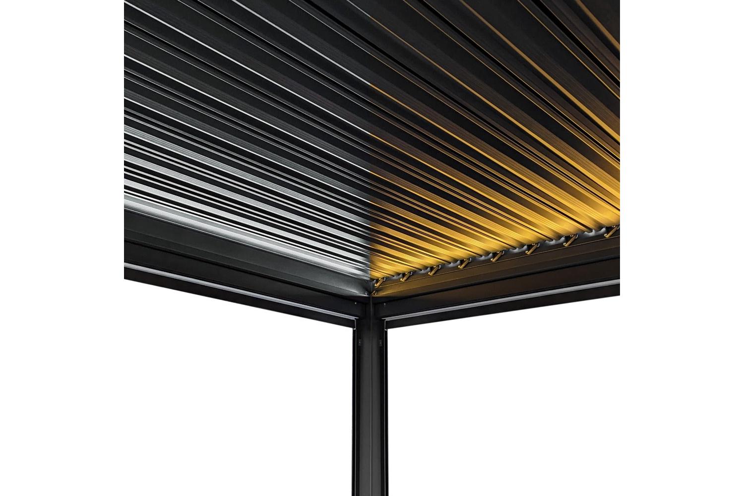 Monstershop 3m x 3m Aluminium Pergola with Blinds & LED Lights | Dark Grey-5