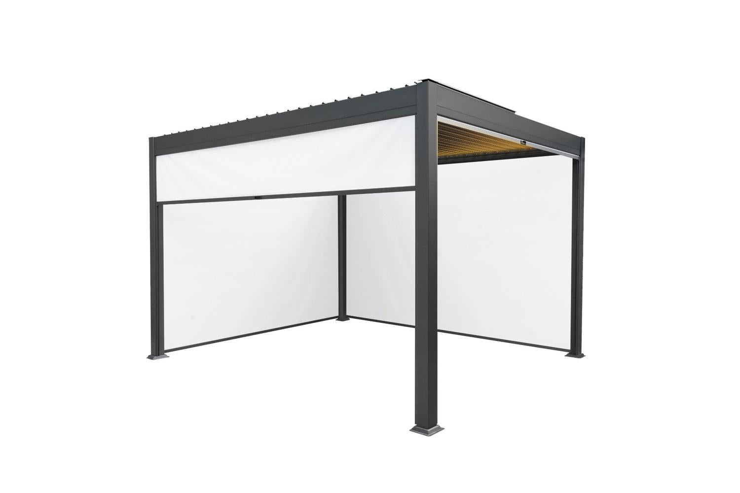 Monstershop 4m x 3m Aluminium Pergola with Blinds & LED Lights | Dark Grey-2