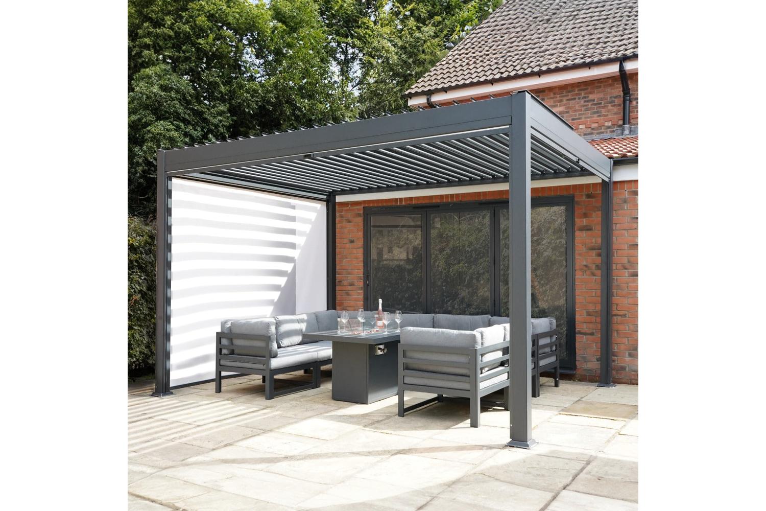 Monstershop 4m x 3m Aluminium Pergola with Blinds & LED Lights | Dark Grey-3