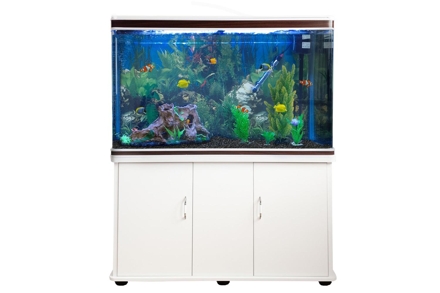Monstershop Aquarium Fish Tank & Cabinet with Complete Starter Kit | White