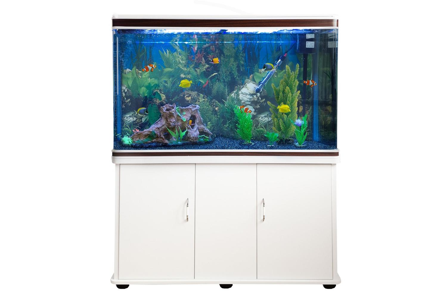 Monstershop Aquarium Fish Tank & Cabinet with Complete Starter Kit | White