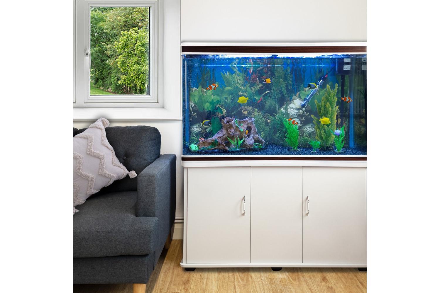 Monstershop Aquarium Fish Tank & Cabinet with Complete Starter Kit | White-2