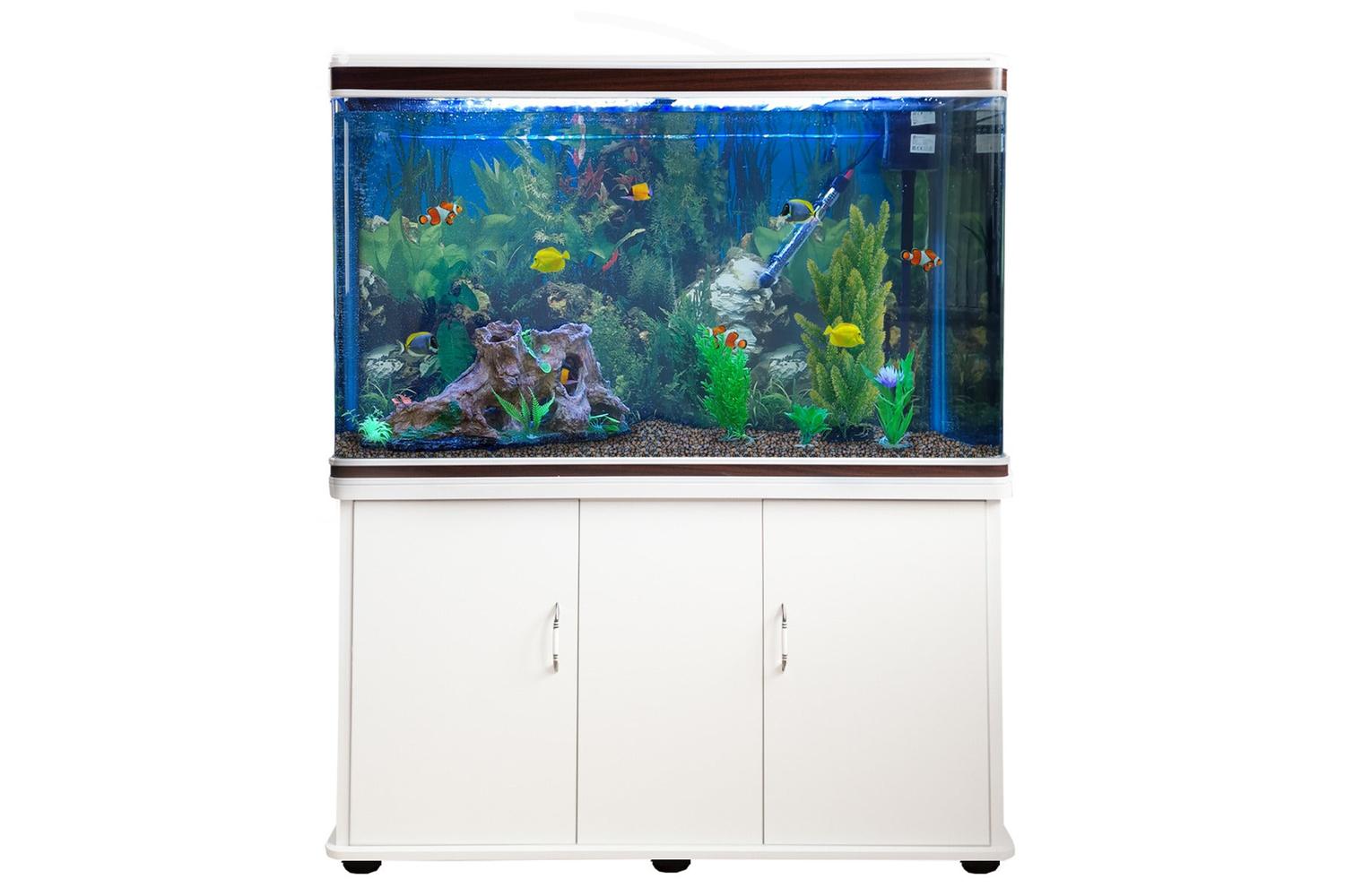 Monstershop Aquarium Fish Tank & Cabinet with Complete Starter Kit | White