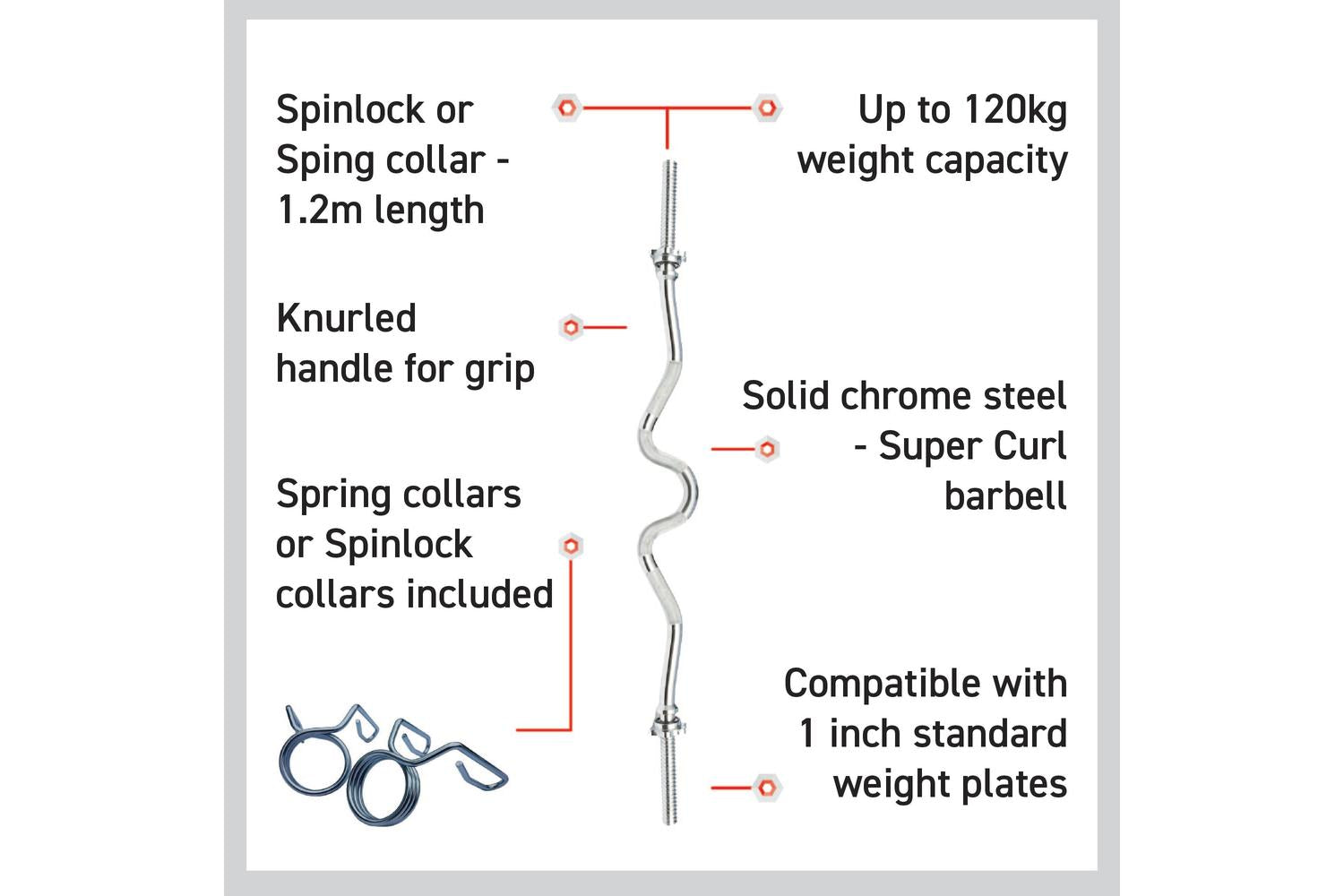 Monstershop Body Revolution EZ 1" Super Curl Spinlock Collar Barbell Bar-3