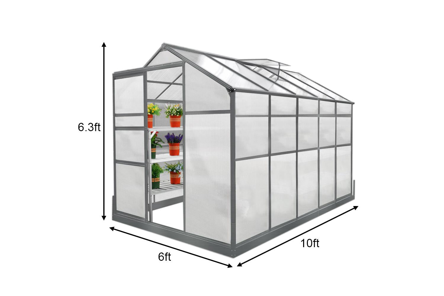 Monstershop 26220 - Greenhouse 6ft X 10ft With Base And 2 X-5