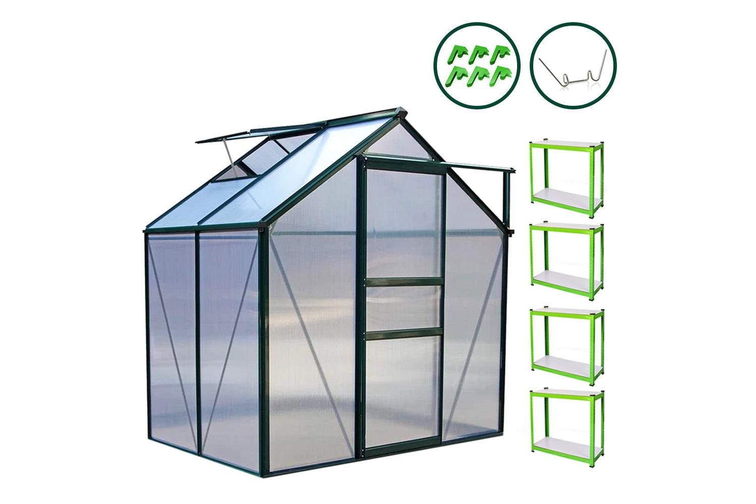 Monstershop 26633 - Greenhouse 6ft X 4ft (green) & Racking-3