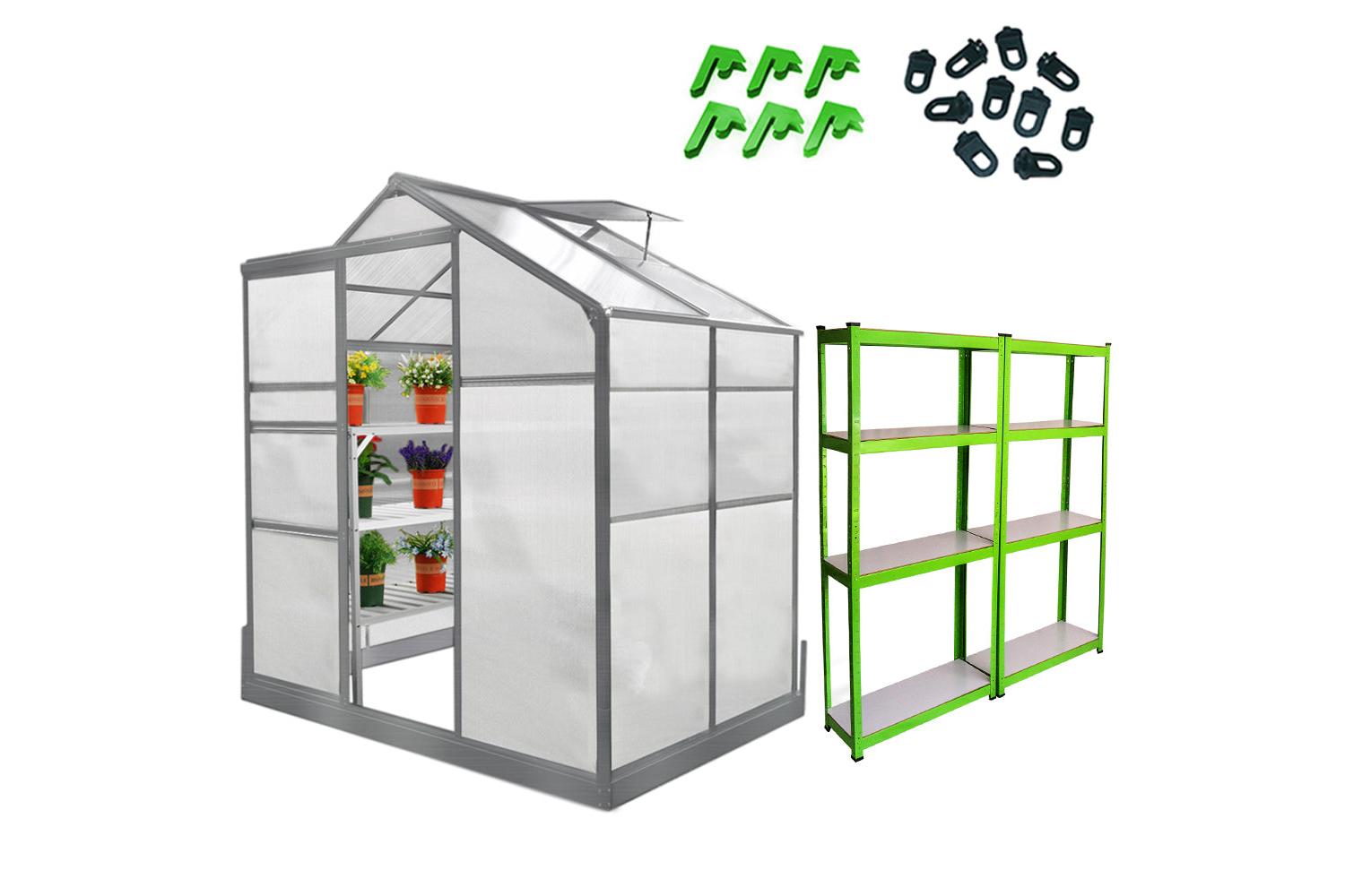 Monstershop 26635 - Greenhouse 6ft X 6ft (green) & Racking