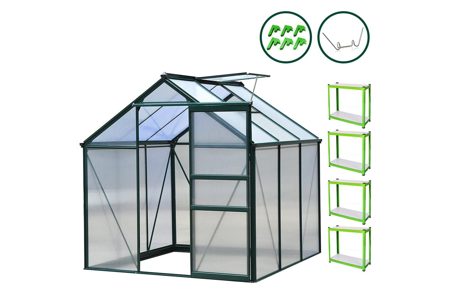 Monstershop 26635 - Greenhouse 6ft X 6ft (green) & Racking-2