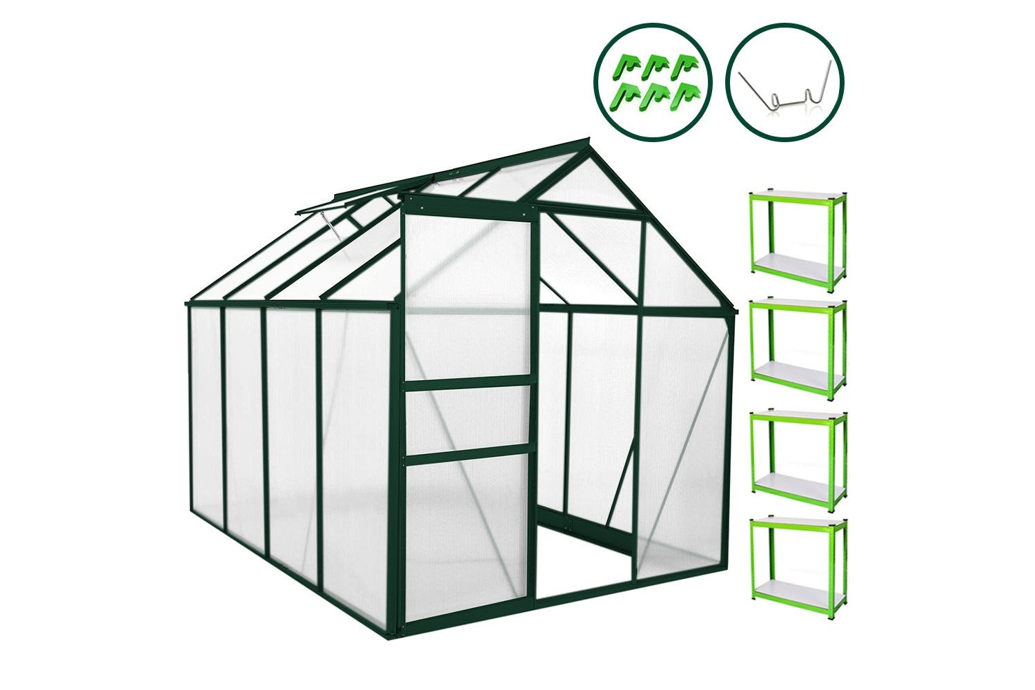 Monstershop 26637 - Greenhouse 6ft X 8ft (green) & Racking-3
