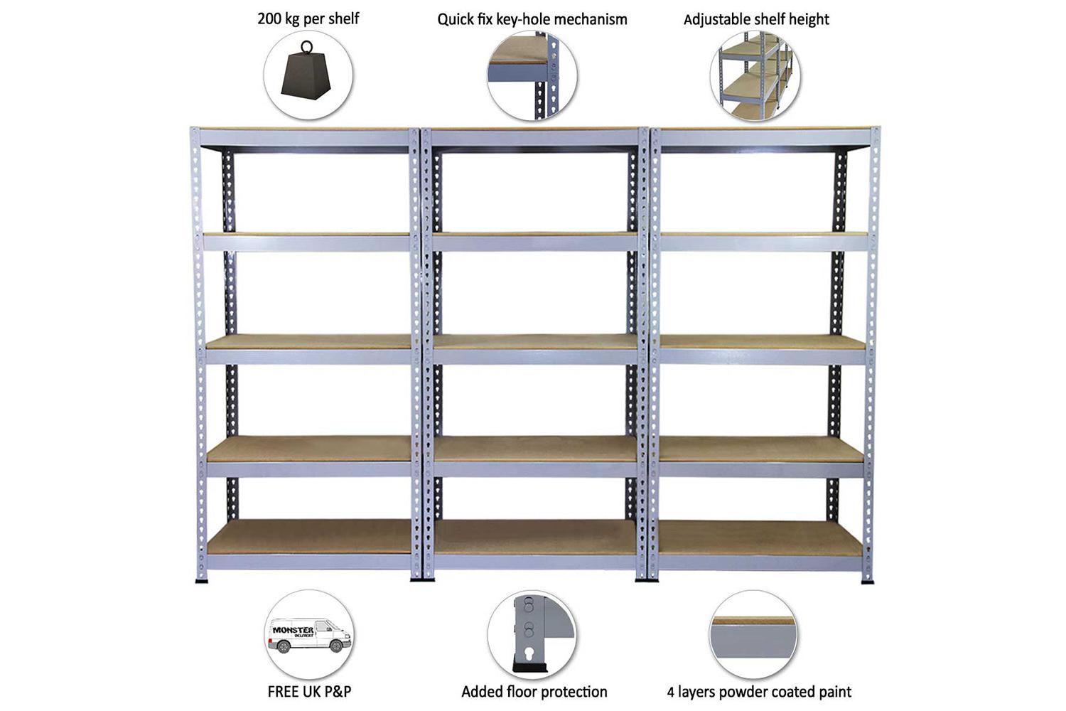 Monstershop 7000 - Q-rax Grey Shelving Units - 90cm X 180cm-6