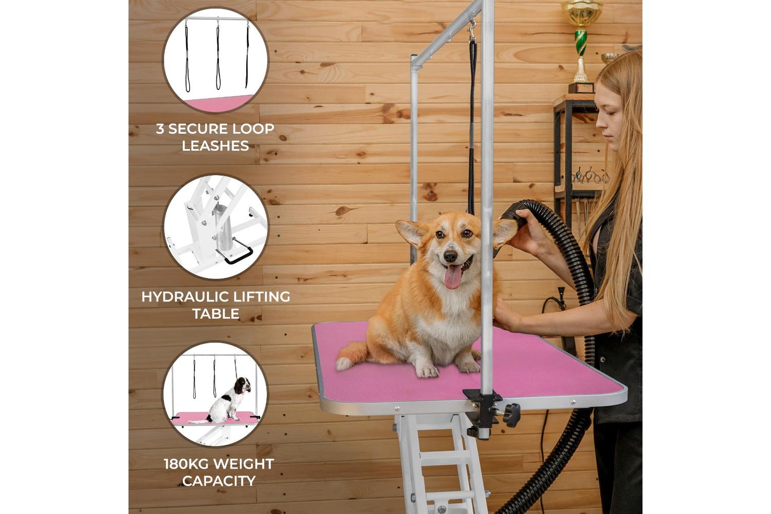 Monstershop 212304 - White Hydraulic Grooming Table - Pink T-2
