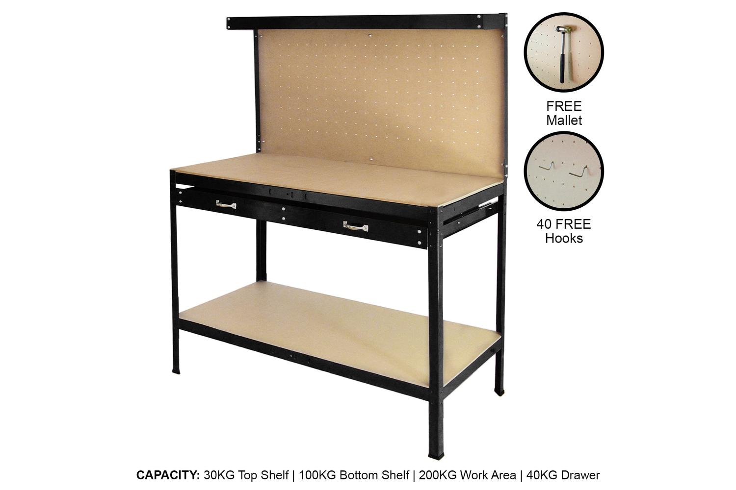 Monstershop 26115 - Workbench With Pegboard And Drawer In Bl-2