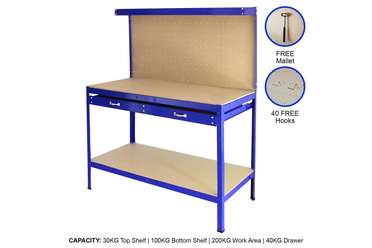 Monstershop 26463 - Workbench With Pegboard And Drawer In Bl-2