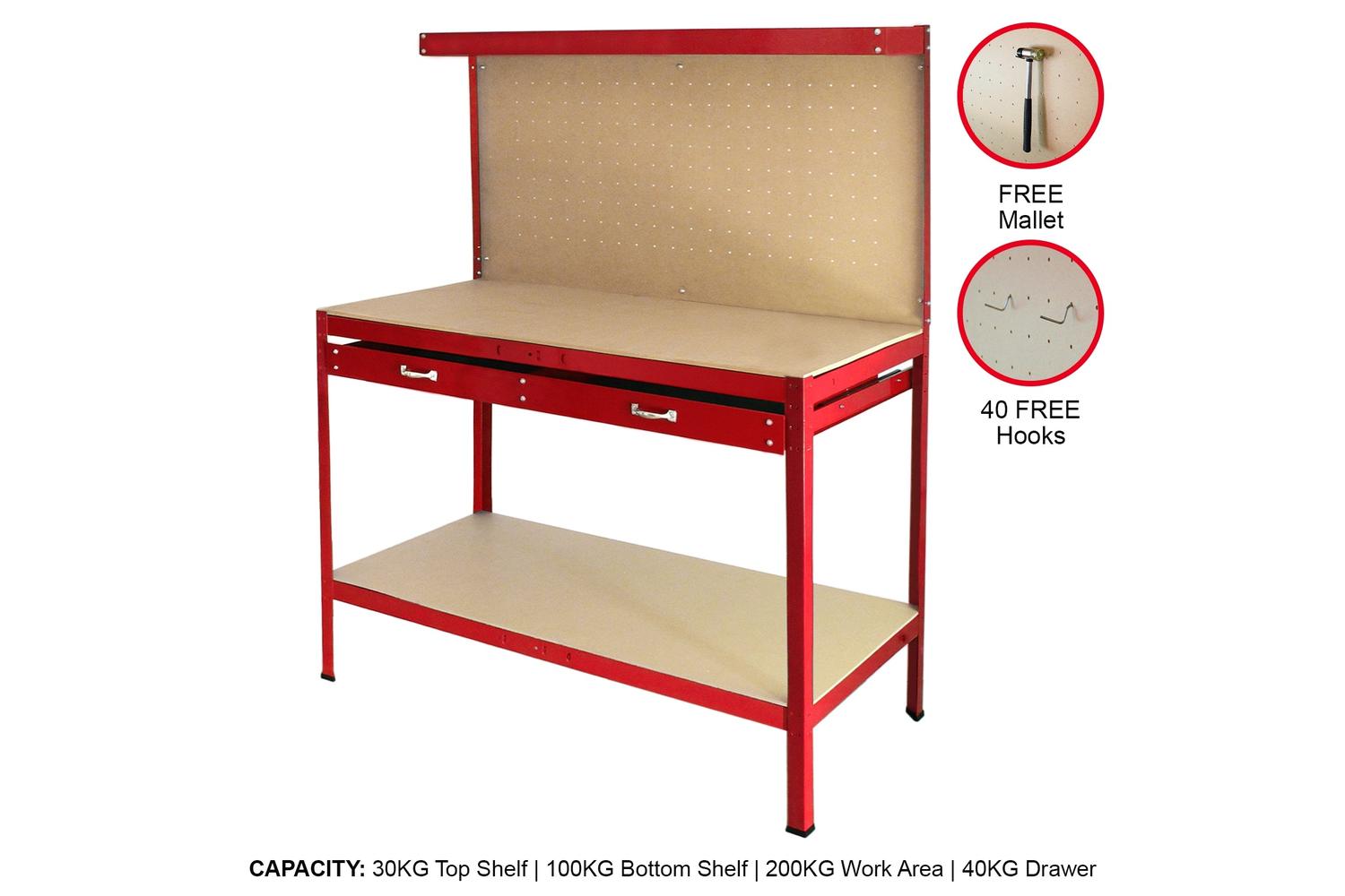 Monstershop 26462 - Workbench With Pegboard And Drawer In Re-3