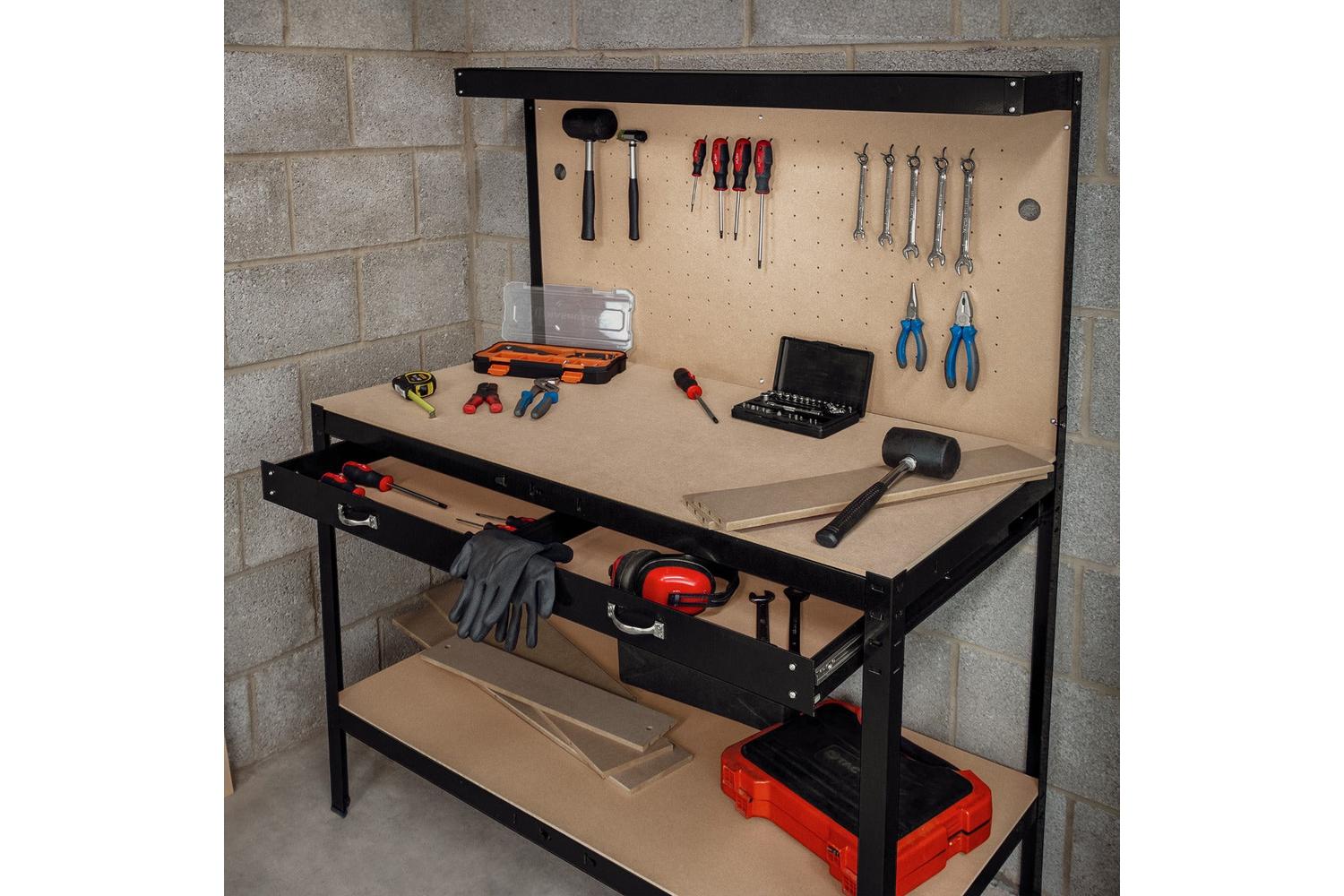 Monstershop 210762 - Workbench With Pegboard Drawer & Light-5