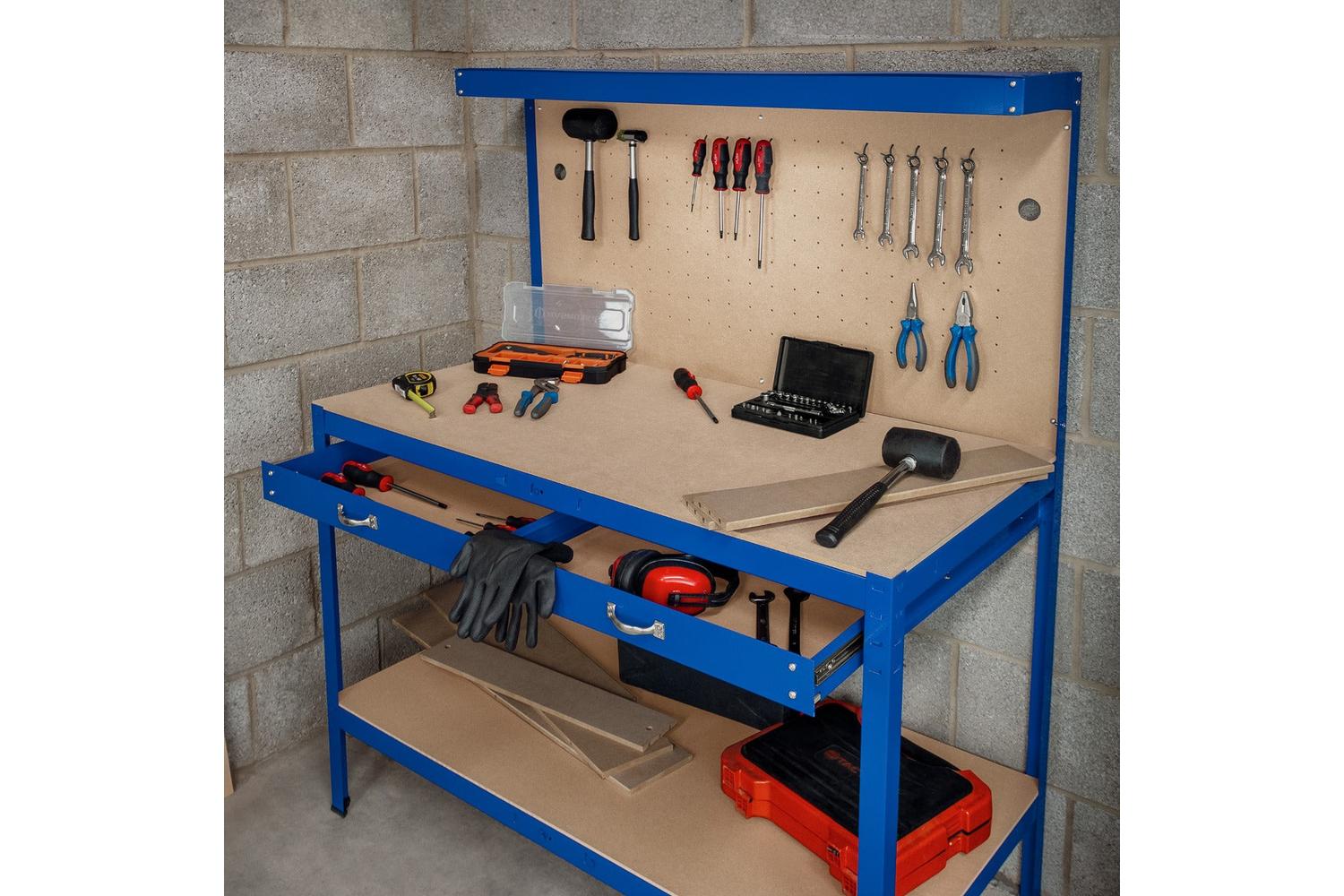 Monstershop 210794 - Workbench With Pegboard Drawer & Light-5