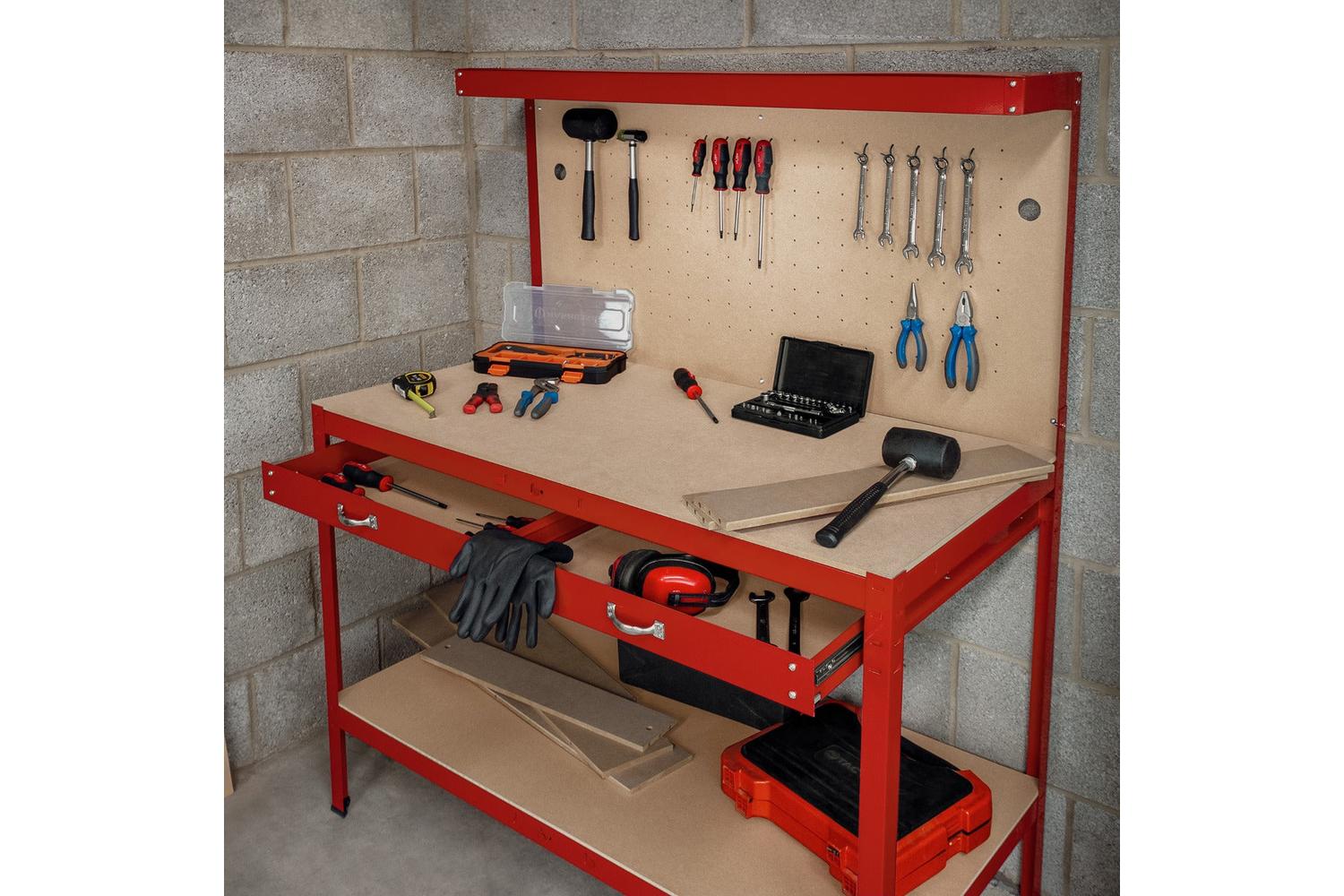 Monstershop 210795 - Workbench With Pegboard Drawer & Light-2