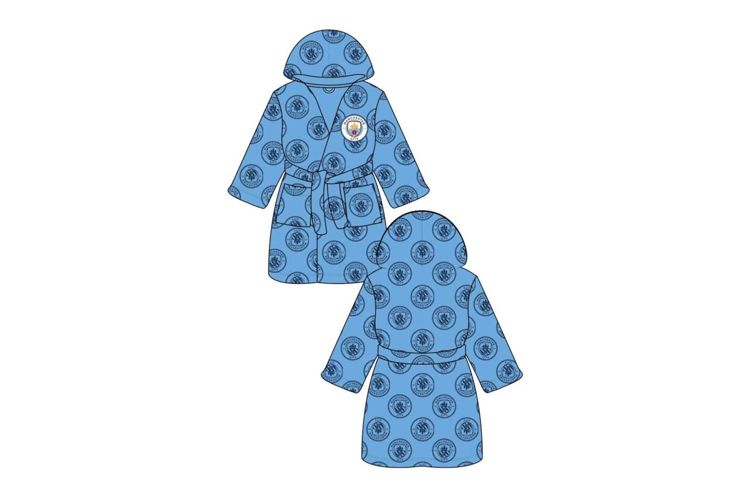 Men's Official Manchester City Football Dressing Gown - Hooded Fleece Bath Robe (x-large)