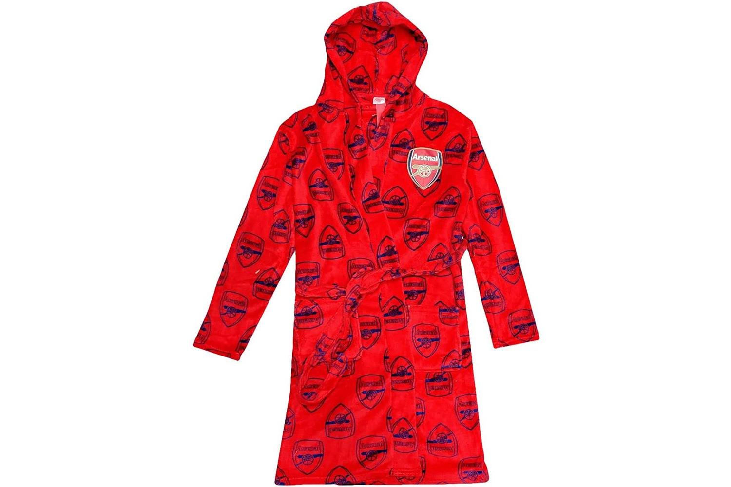 Mens Official Arsenal Football Dressing Gown Hooded Fleece Bath Robe Sizes S-xl (small)