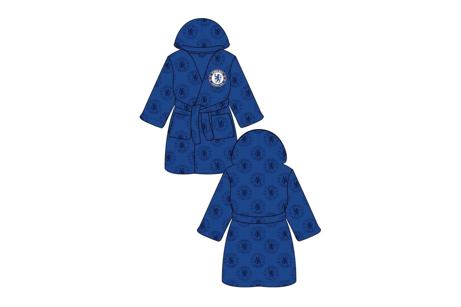 Men's Official Chelsea Football Dressing Gown Hooded Fleece Bath Robe - Size X-large