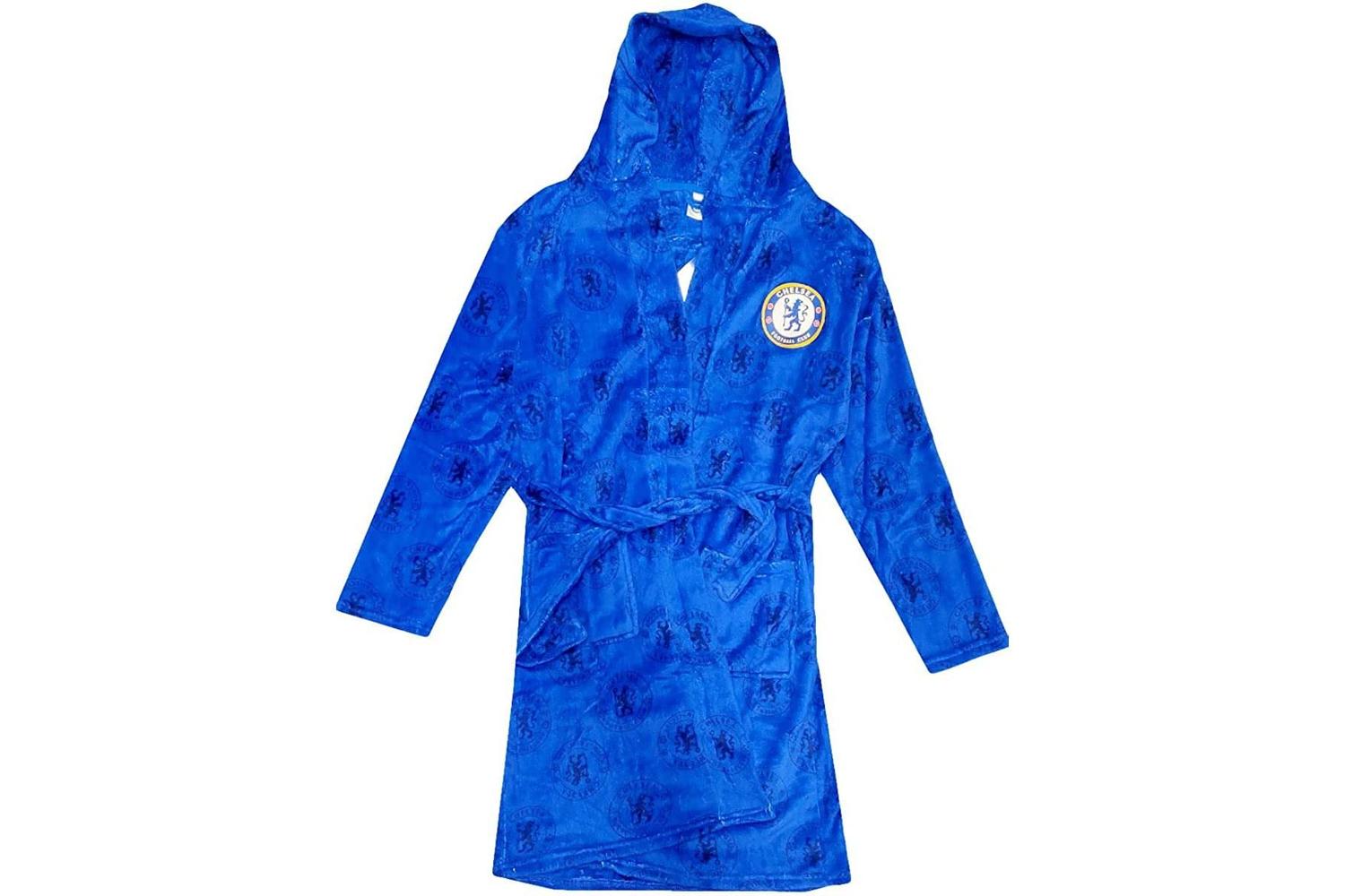 Men's Official Chelsea Football Dressing Gown Hooded Fleece Bath Robe - Size X-large-2