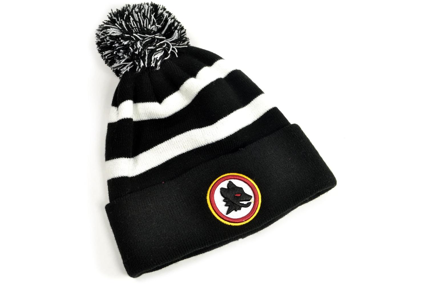 Twins Enterprise, Inc. As Roma Knitted Turn Up Hat Black White Pom Pom